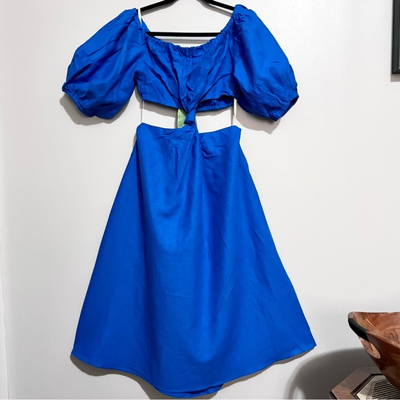 NWT Farm Rio Blue Midi Knot Dress SOLD OUT ONLINE MSRP$200 - Picture 4 of 16
